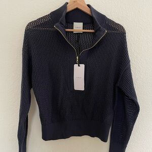 Varley NWT Dark Blue Textured Knit Half-Zip Sweater